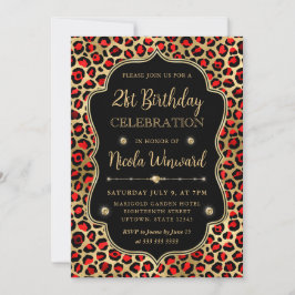 Gouden en Rode Luipaardprint Verjaardagsfeestje Kaart