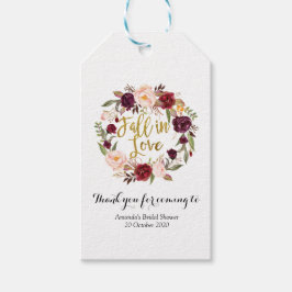 Gouden en Rode Marsala Bloemen Herfst in Liefde Fa Cadeaulabel