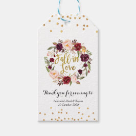 Gouden en Rode Marsala Bloemen Herfst in Liefde Fa Cadeaulabel