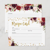 Gouden en Rode Marsala Bloemenrecept Kaart (Voorkant / Achterkant)