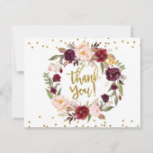 Gouden en Rode Marsala Bloemige Bedankkaart Kaart (Voorkant)