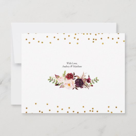 Gouden en Rode Marsala Bloemige Bedankkaart Kaart (Achterkant)