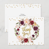 Gouden en Rode Marsala Bloemige Bedankkaart Kaart (Voorkant / Achterkant)