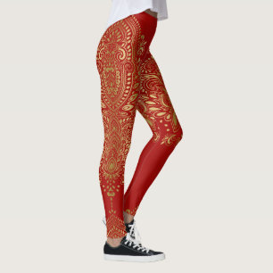 Gouden en rode paisley mandala leggings
