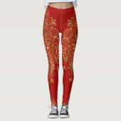 Gouden en rode paisley mandala leggings (Voorkant)