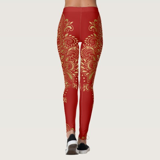 Gouden en rode paisley mandala leggings (Achterkant)