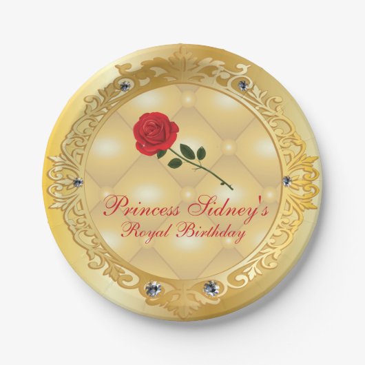 Gouden en Rode Rose Princess Party Papieren Bordje (Voorkant)