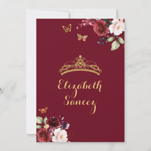 Gouden en rode rozen Bloemen Quinceañera Kaart (Achterkant)