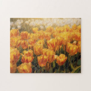 Gouden en Rode Tulp Bloemen Kunstpuzzel Legpuzzel
