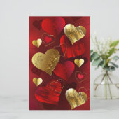 Gouden en rode valentijnen briefpapier (Staand voorkant)