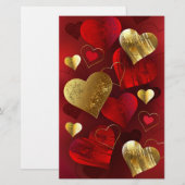 Gouden en rode valentijnen briefpapier (Voorkant / Achterkant)