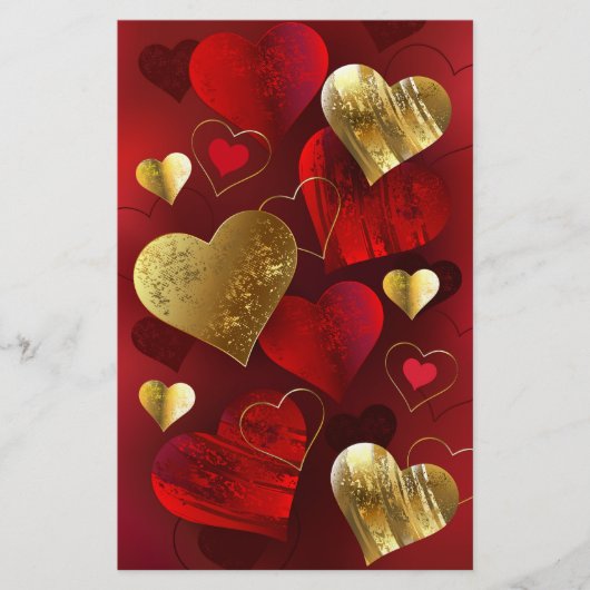 Gouden en rode valentijnen briefpapier (Voorkant)