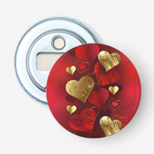 Gouden en rode valentijnen button flesopener
