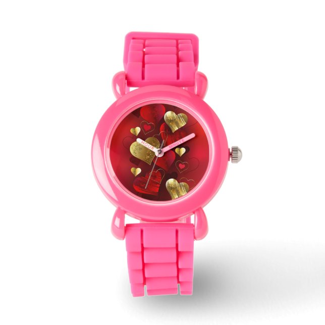 Gouden en rode valentijnen horloge (Voorkant)