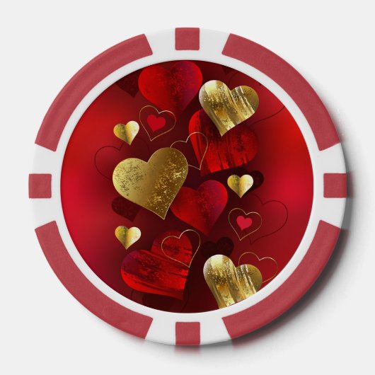 Gouden en rode valentijnen poker chips (Voorkant)