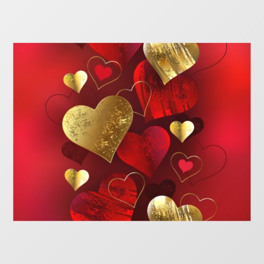 Gouden en rode valentijnen raamsticker (Vel)