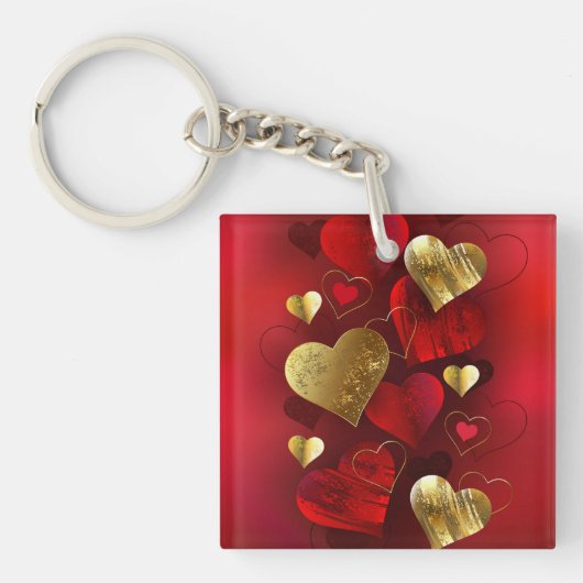 Gouden en rode valentijnen sleutelhanger (voorkant)
