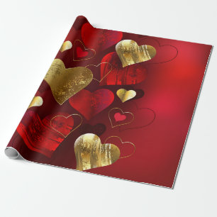 Gouden en rode valentijnskaarten cadeaupapier