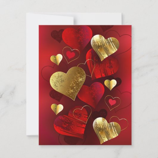 Gouden en rode valentijnskaarten save the date (Voorkant)