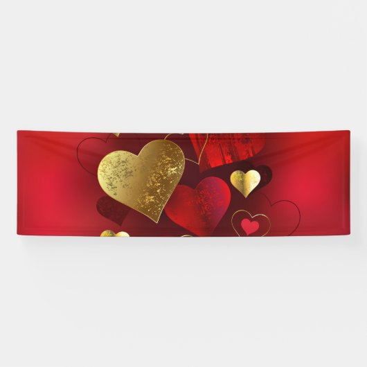 Gouden en rode valentijnskaarten spandoek (Horizontaal)