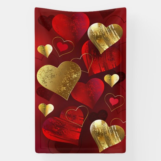 Gouden en rode valentijnskaarten spandoek (Verticaal)