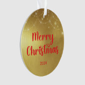 Gouden en rode vrolijke kerstfoto ornament (voorkant)