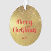 Gouden en rode vrolijke kerstfoto ornament (voorkant)