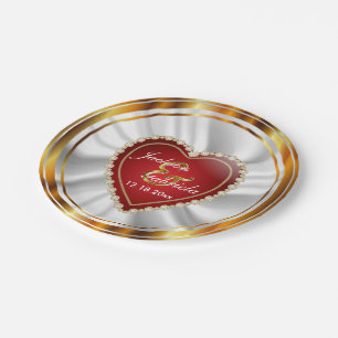 Gouden en Rood Huwelijk of Jubileum Papieren Bordje