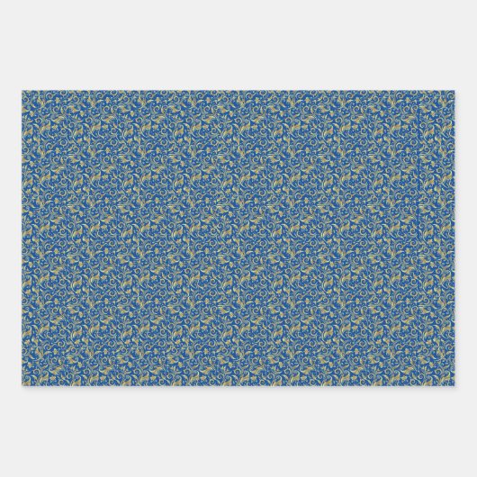 Gouden en Royal Blue Scroll Inpakpapier Vel (Voorkant 3)