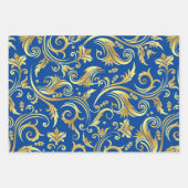 Gouden en Royal Blue Scroll Inpakpapier Vel (Voorkant 2)