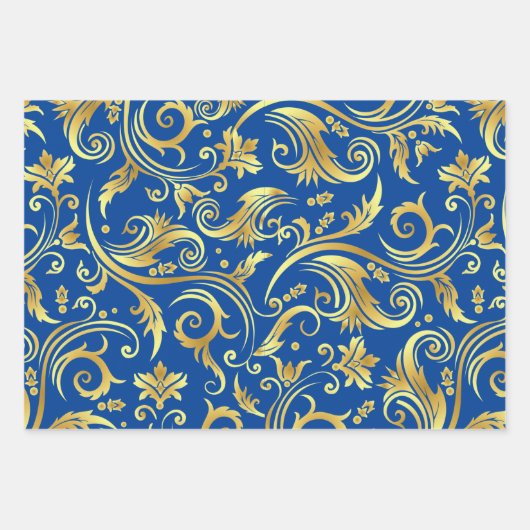 Gouden en Royal Blue Scroll Inpakpapier Vel (Voorkant 2)