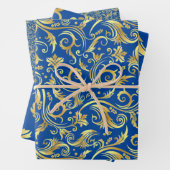 Gouden en Royal Blue Scroll Inpakpapier Vel (In situ)