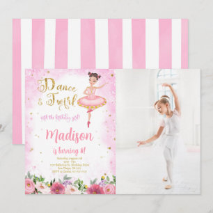 Gouden en Roze Ballerina Foto Uitnodiging