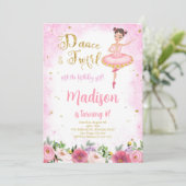 Gouden en Roze Ballerina Uitnodiging  (Staand voorkant)