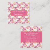 Gouden en Roze Bloemen Rozen op White Square Busin Vierkante Visitekaartje (Voorkant / Achterkant)