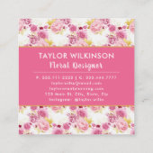 Gouden en Roze Bloemen Rozen op White Square Busin Vierkante Visitekaartje (Achterkant)