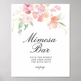 gouden en roze bloemig bruidsdouche mimosa bar bor poster