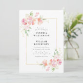 Gouden en roze botanische bloemen bruiloft kaart (Staand voorkant)