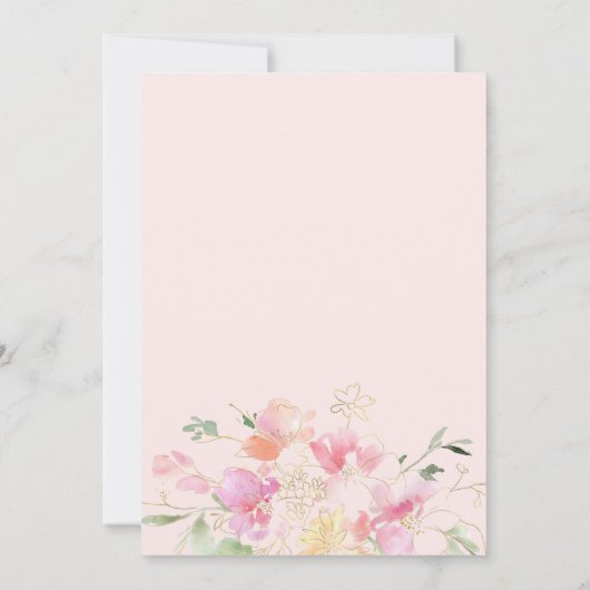 Gouden en roze botanische bloemen bruiloft kaart (Achterkant)