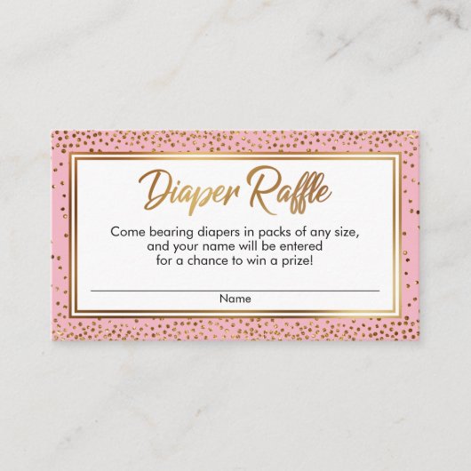 Gouden en Roze Confetti Luier Raffle Ticket Kaarte Informatiekaartje (Voorkant)