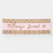 Gouden en Roze Damast Celebration Banner (Horizontaal)