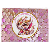 Gouden en roze drakenmeisje verjaardag groot cadeauzakje (Achterkant)