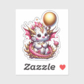 Gouden en roze drakenmeisje verjaardag sticker (Vel)