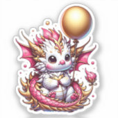 Gouden en roze drakenmeisje verjaardag sticker (Voorkant)