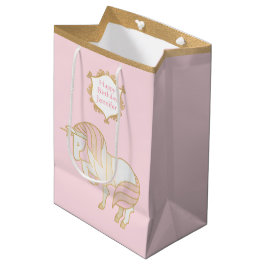 Gouden en Roze Eenhoorn Gift Bag Medium Cadeauzakje