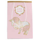 Gouden en Roze Eenhoorn Gift Bag Medium Cadeauzakje (Voorkant)