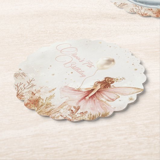 Gouden en roze feeërieke verjaardag kartonnen onderzetters (Gekanteld)