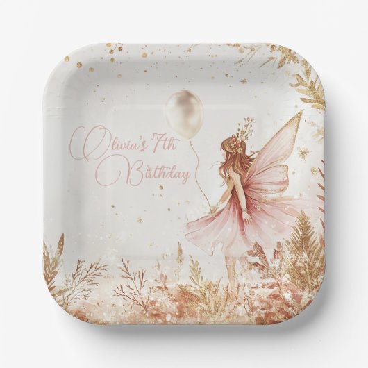 Gouden en roze feeërieke verjaardag papieren bordje (Voorkant)