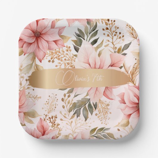 Gouden en roze feeërieke verjaardag papieren bordje (Voorkant)