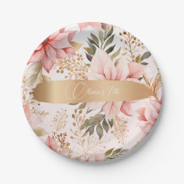 Gouden en roze feeërieke verjaardag papieren bordje